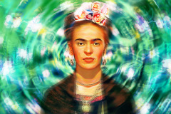 Frida Kahlo Portrait - Green Flowers